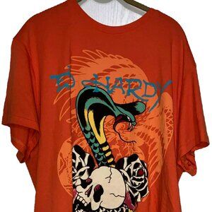 Ed Hardy Designs Short Sleeve T-Shirt Orange with Snake/Skull Design Size XXL